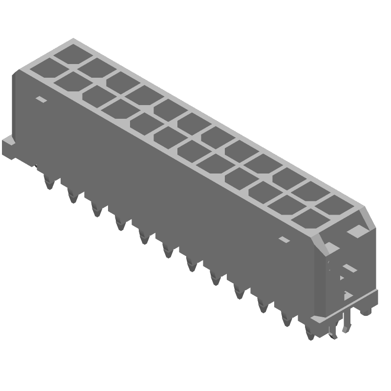 24 Pos 2 Row Vertical Power Connector, 5A, 250V, Gold Brass