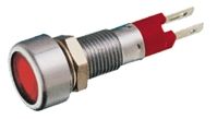 Flush Indicator Panel Mount, 8mm Mounting Hole Size, Red LED, Tab Termination, 10 mm Lamp Size, 12  14 V
