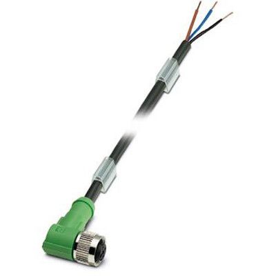 Sensor/actuator cable, 4-pos., PVC black, angled socket M12 on free conductor end, length 10.0 m