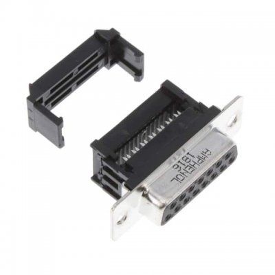 connector, d-subminiature, metal front flange recep, flat cable term, 15 socket cont