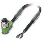 Sensor/actuator cable, 5-position, PUR halogen-free, black-gray RAL 7021, free cable end, on Socket angledM12, A-coded, cable length 10 m