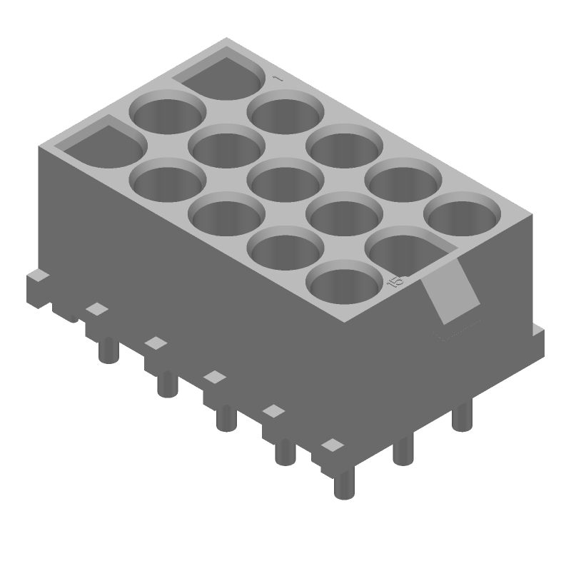 15 Pos Power Connector, 6.35mm Pitch, 19A, 600V, Male, Solder, Thru-Hole