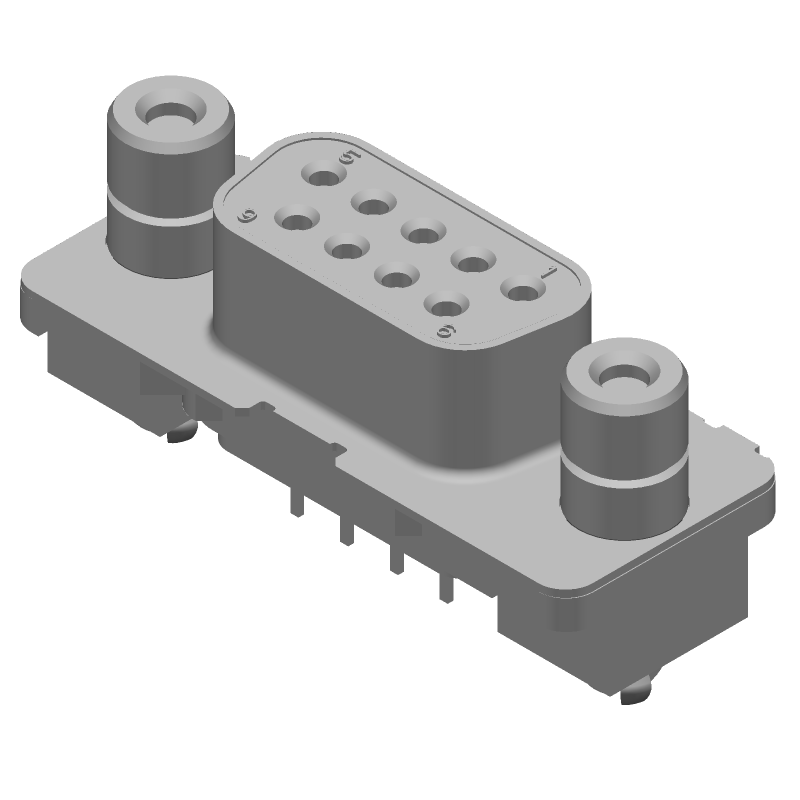 9 Pos D-Sub Connector, Female, Straight, Through Hole, Signal