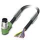 Sensor/actuator cable, 8-pos., PUR halogen-free black, angled M12 plug on free conductor end, cable length: 10 m