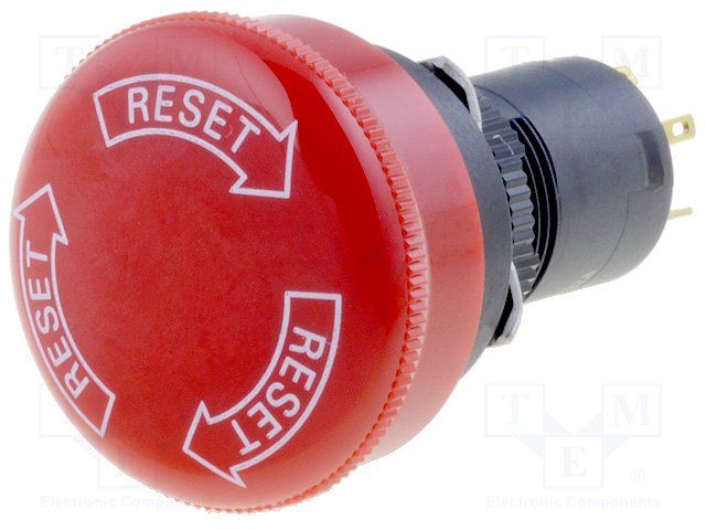 30mm Red Illuminated Pushbutton Switch, 5A, 250VAC, SPST-NC