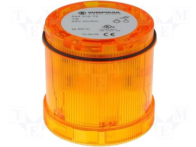 WERMA   64431075   Beacon, KombiSIGN 71, Yellow, Flashing, 7W, 24VDC, IP65, 65mm Dia., 65.5mm Height