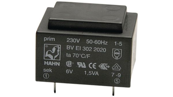 PCB transformer 3.0 VA 18 VAC (1x), EI306 3369, Hahn