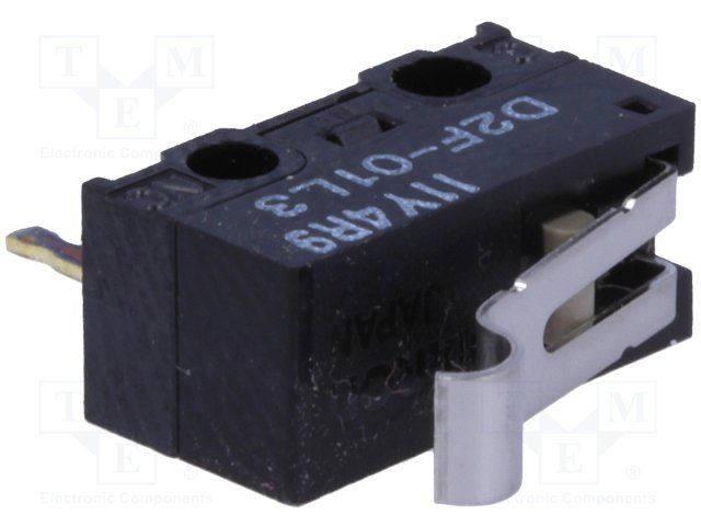 SPDT Microswitch, Simulated Roller Lever, 100mA, 125VAC/30VDC, Solder