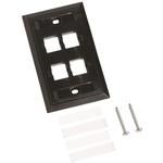 L TYPE FLUSH MOUNTED FACEPLATE, FOUR PORT BLACK