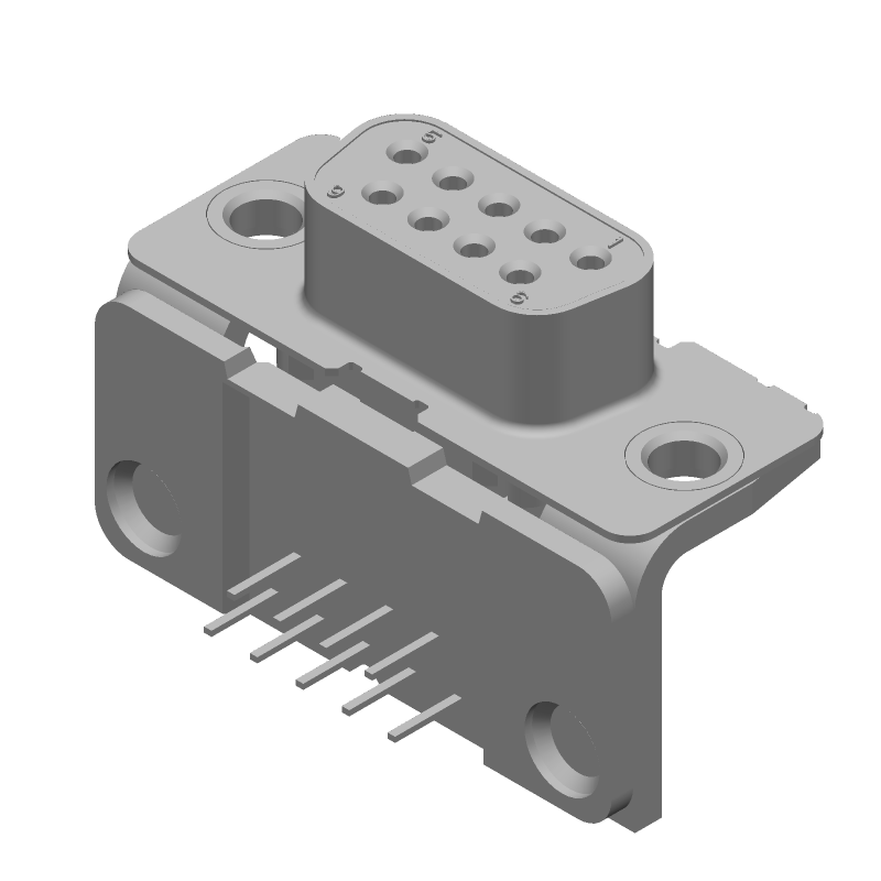 9P D-Sub Receptacle, Right Angle, Through Hole, Signal