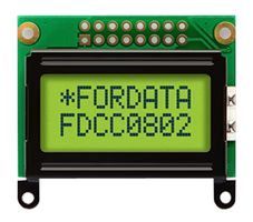 FORDATA         FDCC0802C-FLYYBW-51LK             Alphanumeric LCD, 8 x 2, Black on Yellow / Green, 5V, Parallel, English, Euro, Transflective