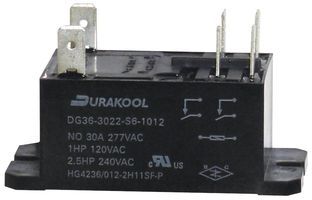 DURAKOOL   DG36-3022-S6-6120   POWER RELAY, DPST-2NO, 120VAC, 30A PANEL