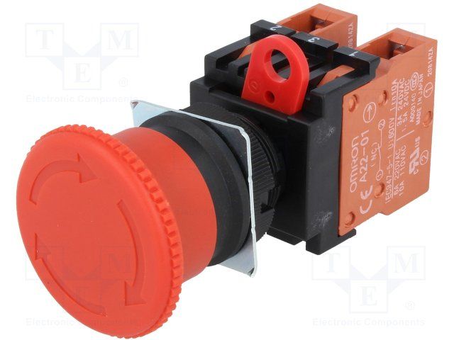 OMRON STI         A22E-M-02             SWITCH, EMERGENCY STOP, DPST-NC, 440VAC