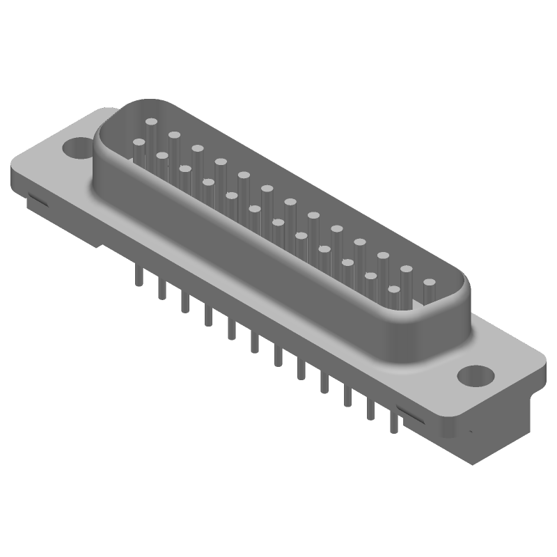25 Pos Male D-Sub Connector, Shielded, Solder, Through Hole, Metal Shell