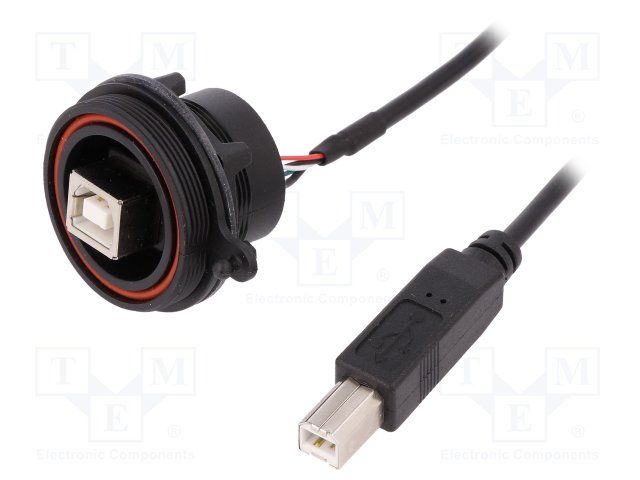 USB 2.0 Type B to Type A Cable Assembly, 0.5m, IP68, Shielded