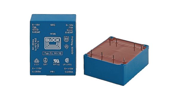 PCB transformer 6 VA 9 VAC  (2x), FL 6/9, Block