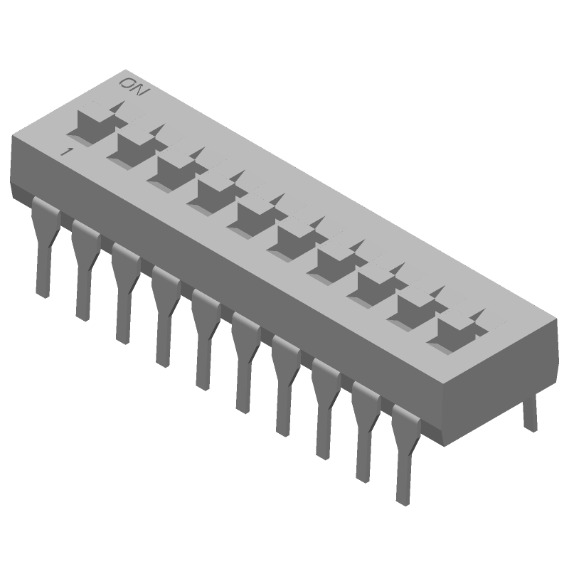 DIP Switch, Slide Actuator, 10 Pos, 1A, 24VDC, Through Hole