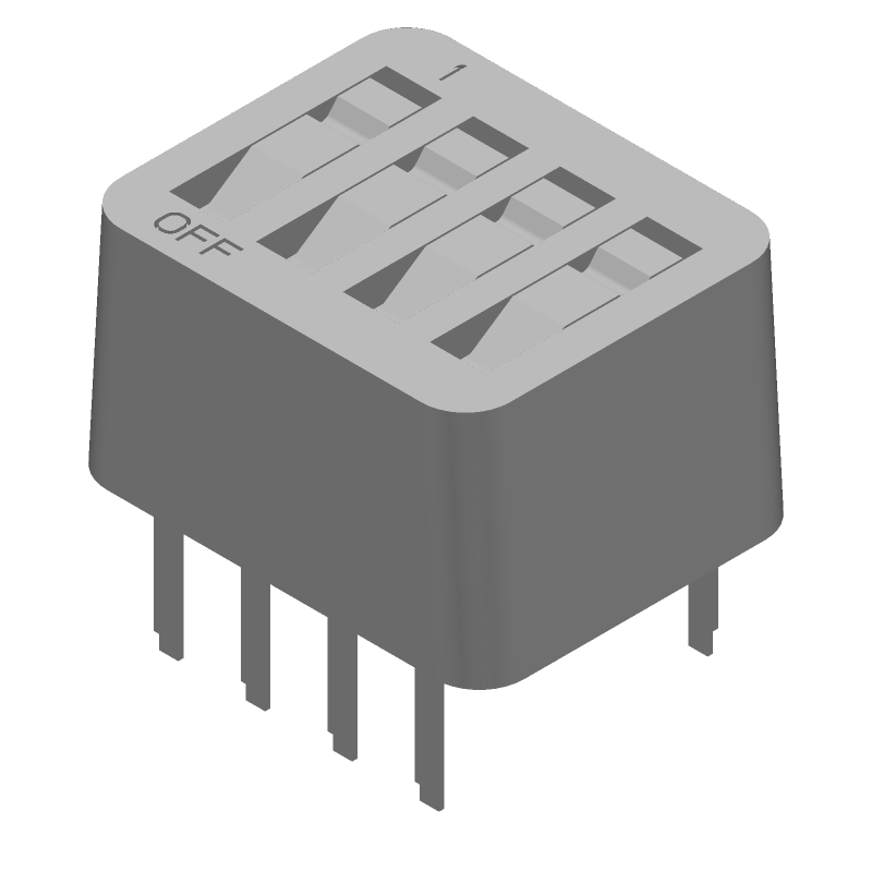 4P SPST Rotary Slide DIP Switch, 1A, 40VDC, Gold Plated