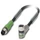 Sensor/actuator cable, 3-position, PUR halogen-free, black-gray RAL 7021, Plug straight M8, on Socket angledM8, with 2 LEDs, cable length 0.6 m