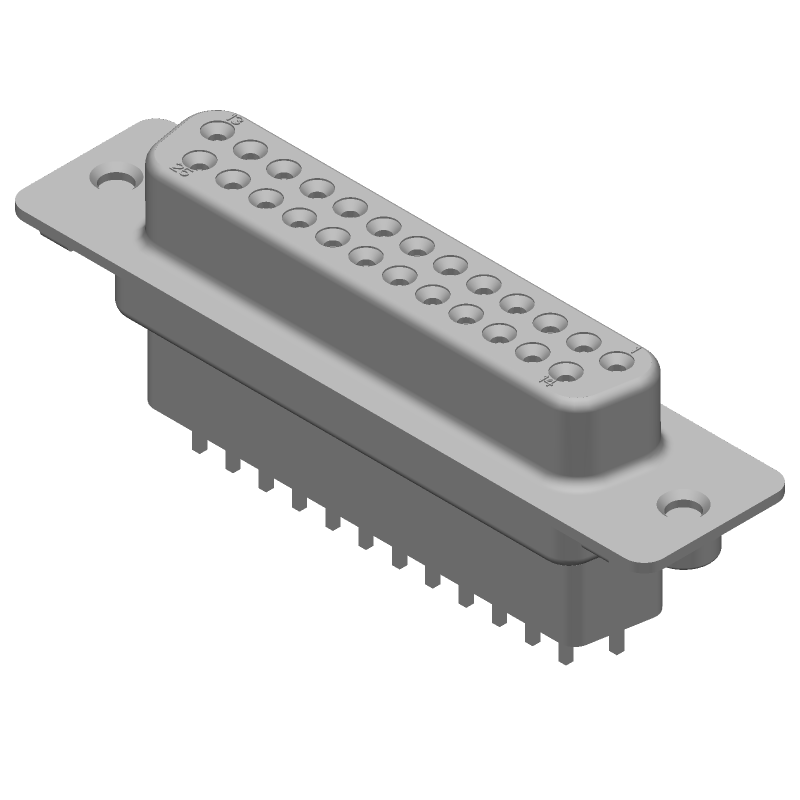 25 Pos Female D-Sub Connector, Straight, Through Hole, Gold/Tin/Lead Contacts