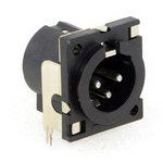 3 Pos XLR M RA Solder Connector, 10A, Thru-Hole