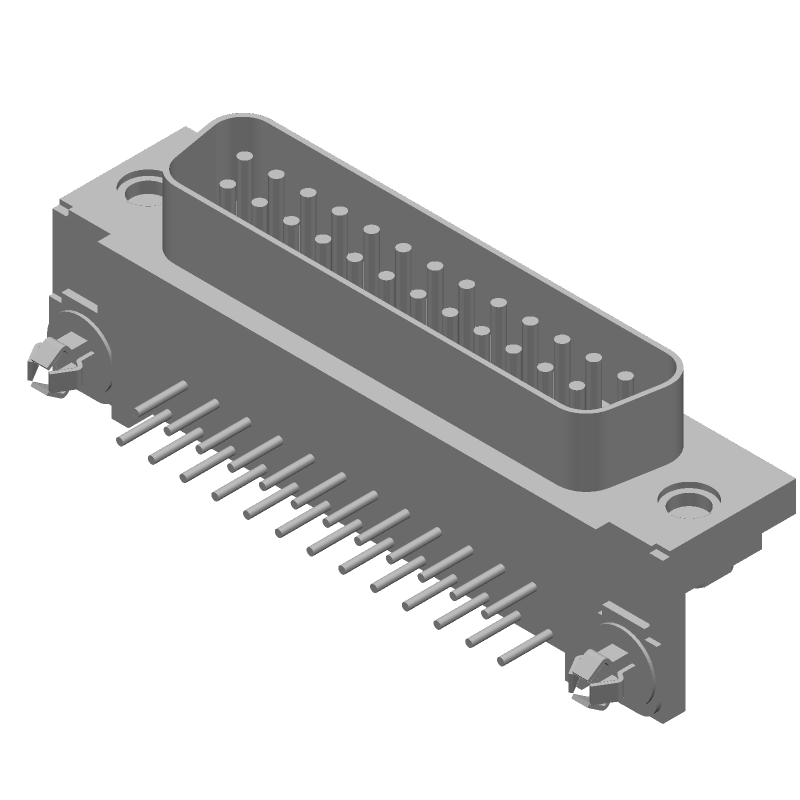 25 Pos D-Sub Connector, Male, Right Angle, Gold/Tin Plated