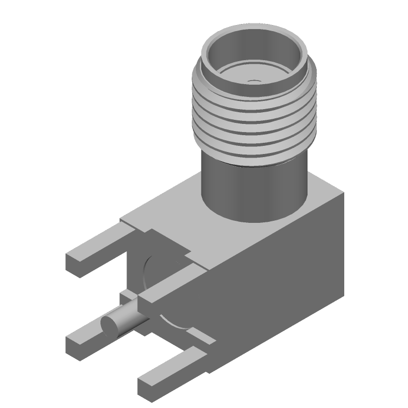 SMA Female RF Connector, 18GHz, 50 Ohm, Gold, Right Angle, Through Hole