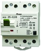4P 25 A Instantaneous RCD, Trip Sensitivity 30mA, DIN Rail Mount