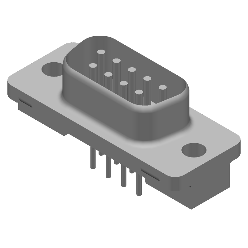 9 Pos D-Sub Plug, Male, Straight, Solder, Gold/Tin Plated Brass