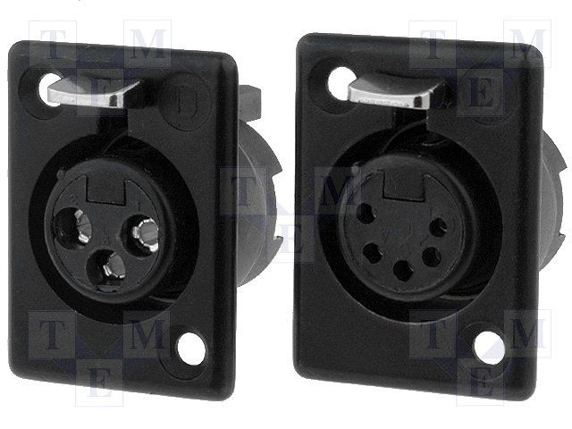 3 Pole Female XLR Socket, 16A, 250V, Panel Mount, Solder, Black
