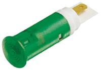 Flush Indicator Panel Mount, 10mm Mounting Hole Size, Green LED, Tab Termination, 12 mm Lamp Size, 12  14 V