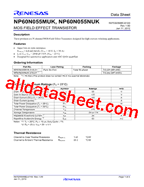 55 V 60 A N-Channel Power MOSFET in TO-220