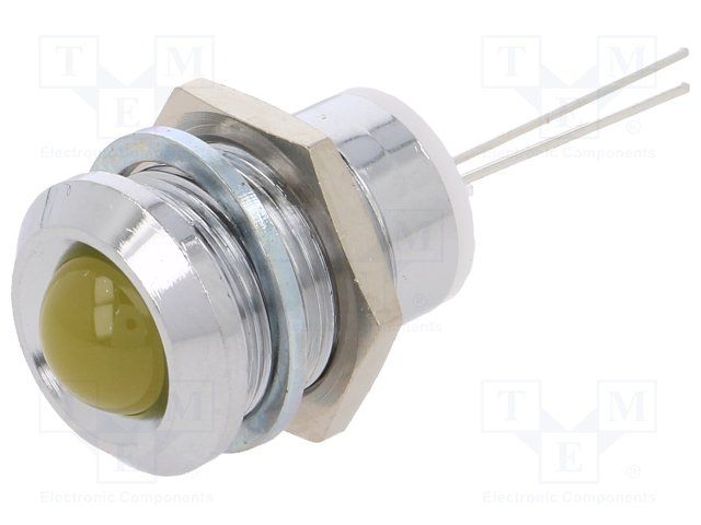 MENTOR   2676.8071   LED Panel Mount Indicator, Chrome Plated, Yellow, 12 mm, 2.1 VDC, 20 mA, 50 mcd, Not Rated