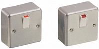 Silver 20 A Aluminium Wall Switch Rocker Surface 8 mm Screwed Semi Gloss, 1 Gang BS Standard, 250 V ac 86mm