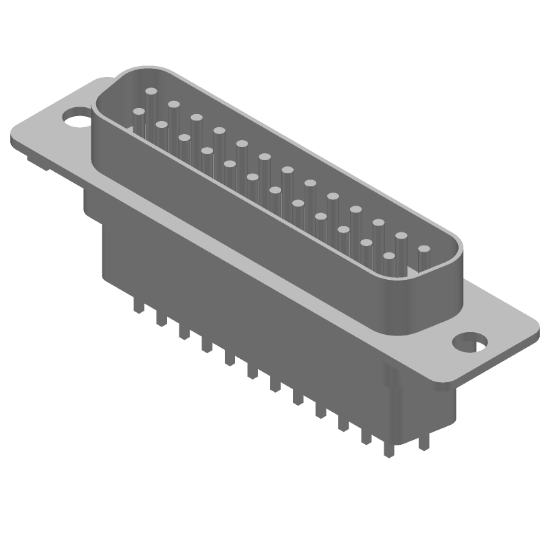 25 Pos D-Sub Plug, Male, Straight, Solder, Gold/Tin Brass