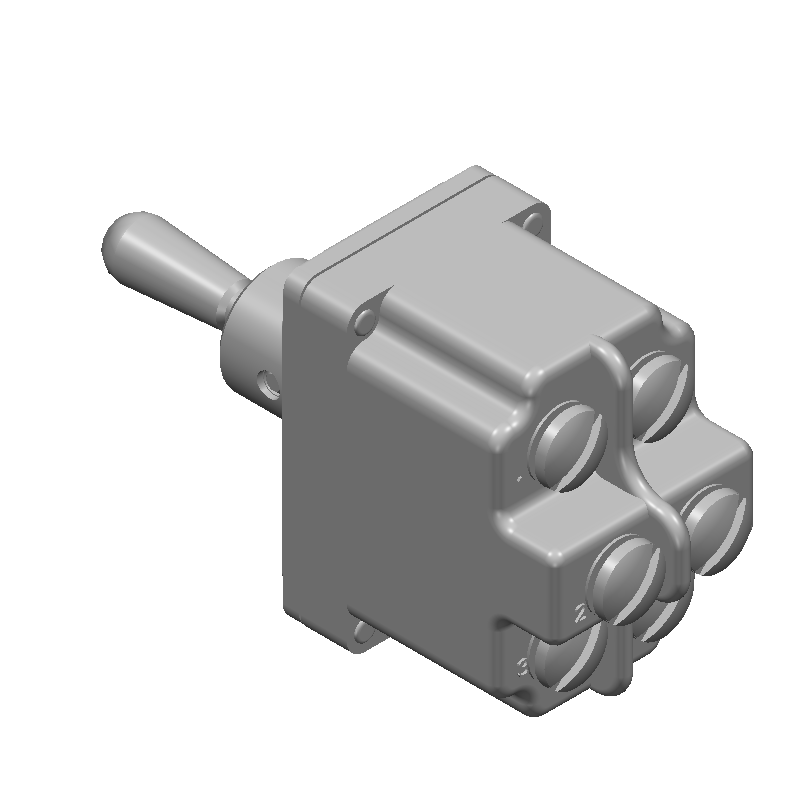 DPDT Toggle Switch, ON-OFF-ON, 20A 277VAC, Screw Term, Panel Mount