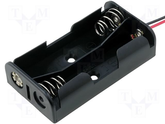 2 Cell AA Battery Holder, Polypropylene, Horizontal Mount, Wire Leads