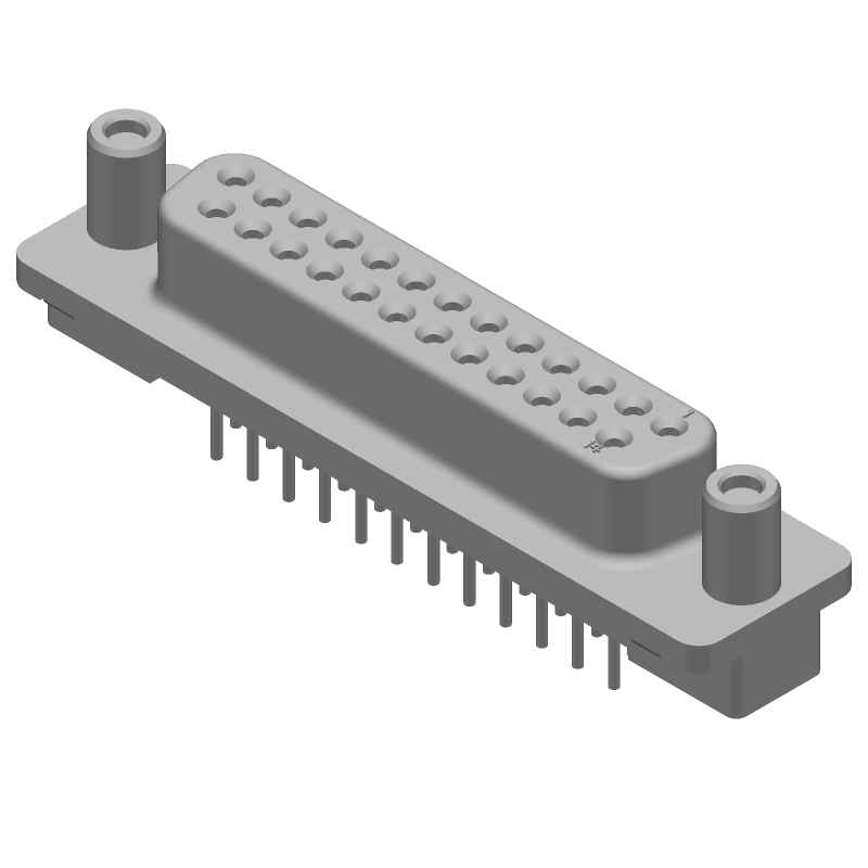 25 Pos Female D-Sub Connector, Shielded, Solder, Through Hole, Metal