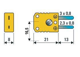 PLUG, MINI, GREEN, TYPE K; For Use With:K type Thermocouple; Colour:Green; External Length / Height:8mm; External Width:16.5mm; Gender:Plug; Height:8mm; Length:21mm; Material:NiCr-Ni; Mounting Type:Panel; Operating Temperature Max:120°C; Operating Temperature Min:-50°C; Termination Method:Screw; Thermocouple Type:K