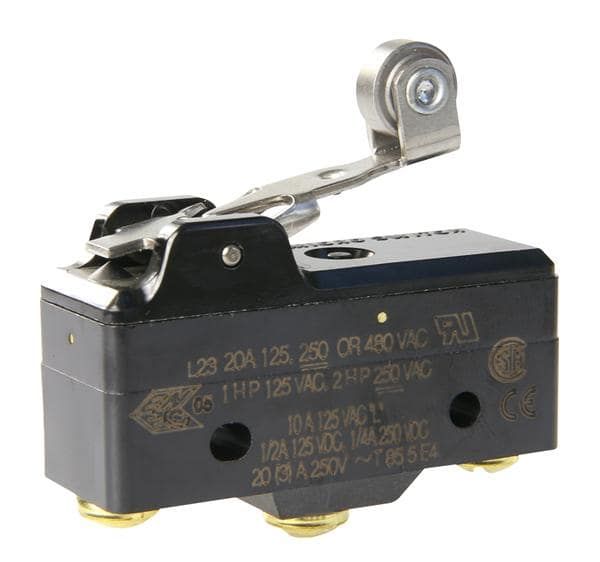 SPDT Roller Lever Limit Switch, 20A, 125VDC, Screw Terminal