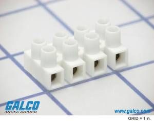 4 Pos Barrier Strip Terminal Block, 20A, 300V, Screw, White