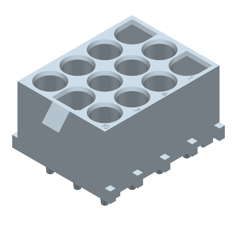 Power Connector, 12 Pos, 600V, 19A, Straight, Solder, Thru-Hole