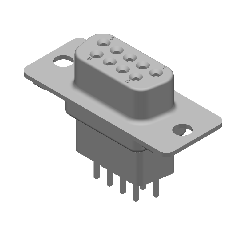 9 Pos Female D-Sub Connector, Straight, Gold/Tin Plated Bronze Contacts, Through Hole