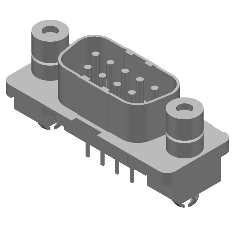 9 Pos D-Sub Plug, Male, Straight, Through Hole, 6A, 250V