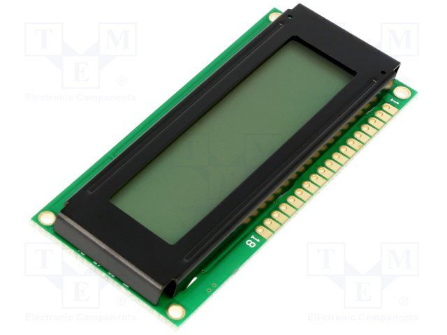 Display Size (Width) mm = 15.8 / Backlight Colour = Green / Yellow / LCD Display Type = STN / Character Height mm = 5.55 / Font Set = English / Font Set = Japanese / Display Appearance = Green / Yellow / Width mm = 36 / Interface Type = 8-Bit MCU / Interface Type = Parallel / Length mm = 80 / Height mm = 9.5 / Power Supply Min. V = 4.5 / Power Supply Max. V = 5.5 / Resolution = 2 x 16 / Reflector Type = Transflective / Display Size (Length) mm = 61