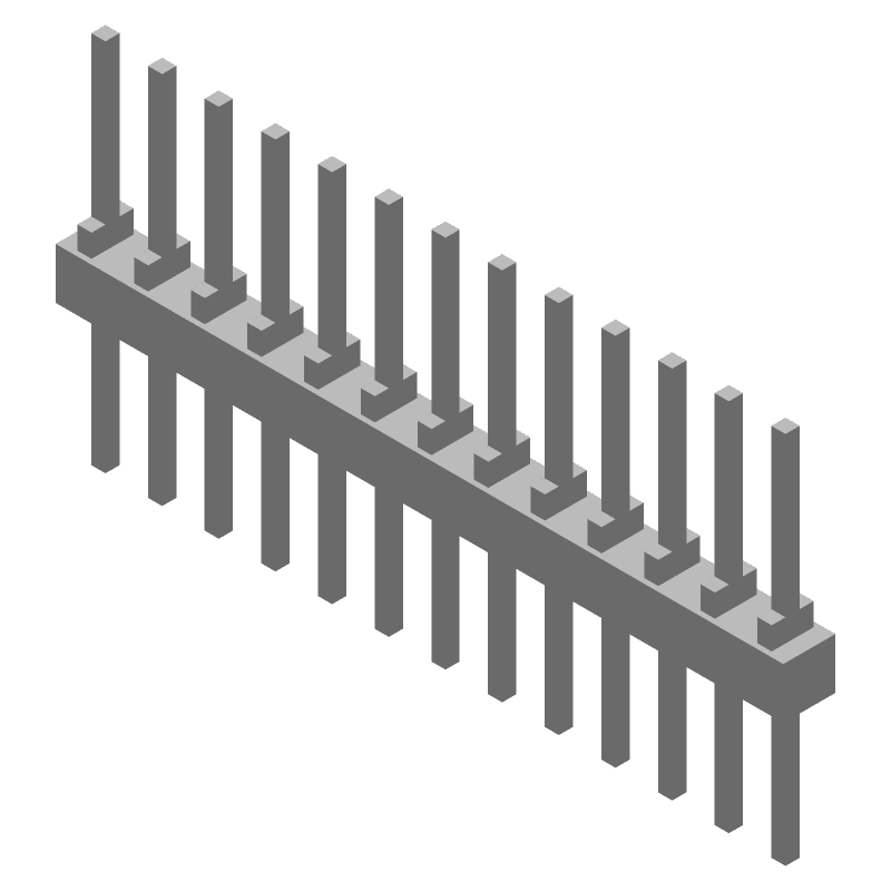 13 Pos 2.54mm Press Fit Header, Male, Gold/Tin, Straight, TH