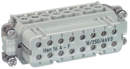 16 Pos Female Rectangular Connector, 16A, 600V, Screw Term