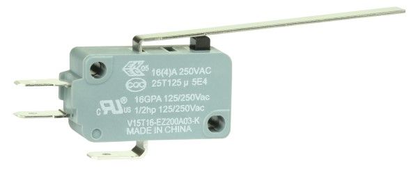 Switch Snap Action N.O./N.C. SPDT Long Straight Lever 16A 250VAC 372.85VA 1.96N Screw Mount Quick Connect