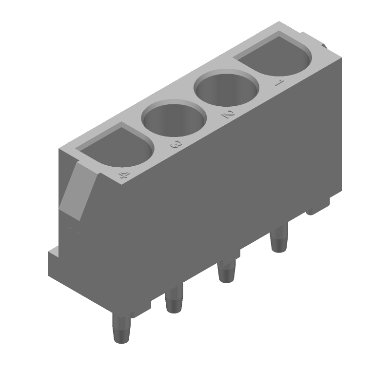 4 Pos Power Connector, 19A, 600V, 6.35mm Pitch, Solder, Thru-Hole