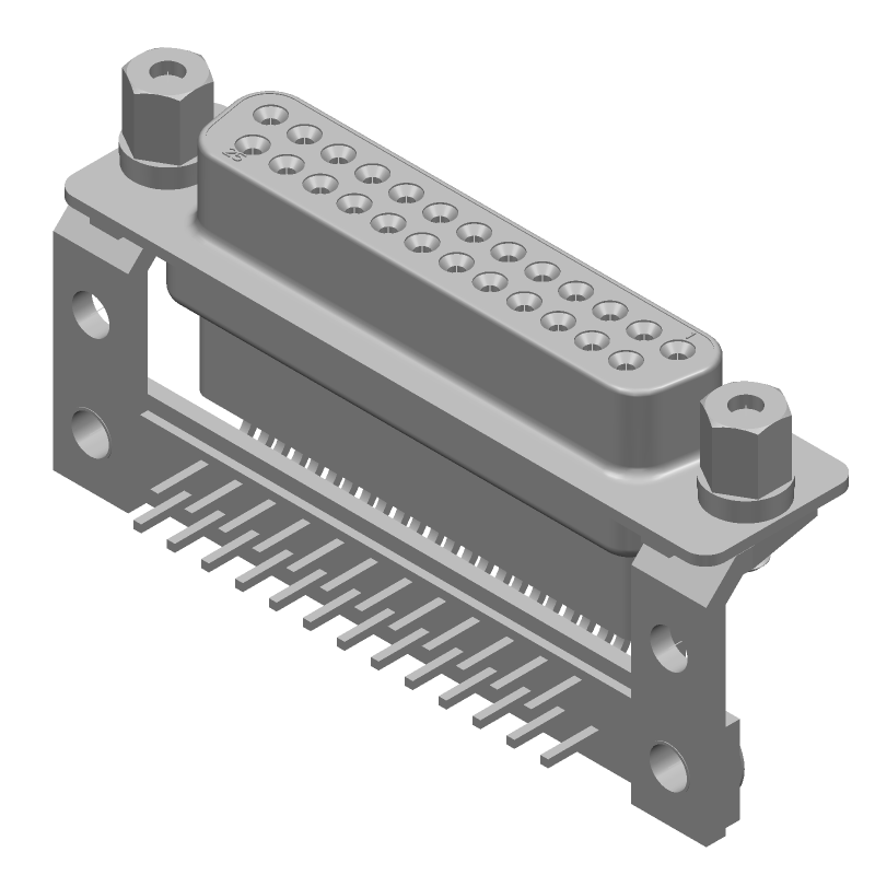 25 Pos Female D-Sub Connector, RA, Solder, Gold/Tin, Metal